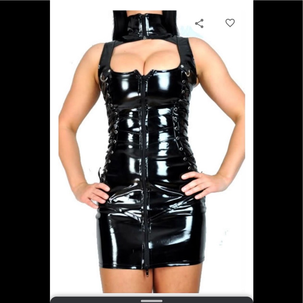 LDS Gothic PVC Vinyl Fetish Latex Lace Up Dress